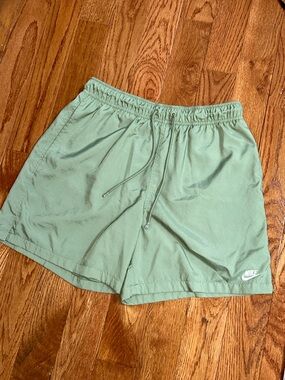 Nike Olive Green Men's Drawstring Training/Swim Shorts with White Logo